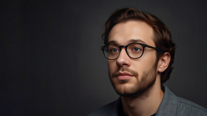 Fototapeta premium Portrait of a bearded nerd type man wearing glasses 