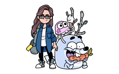 Teenage Girl with Imaginary Animals Character RG