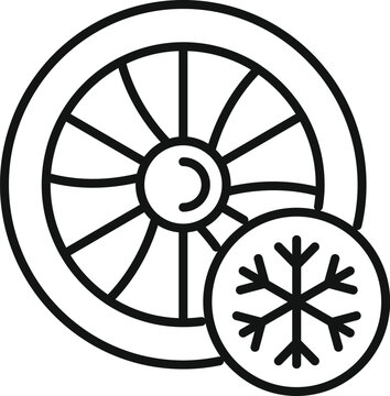 recommend clip art: Simple line icon of a wheel with snowflake, representing winter tires and safe driving conditions