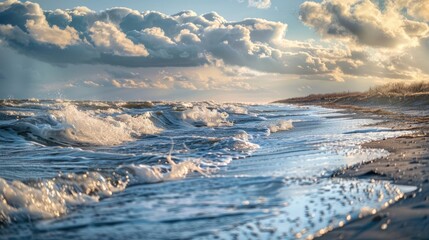 Fototapeta premium Winter Beach with Ocean Waves