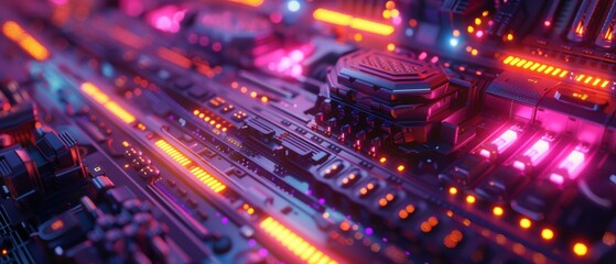 Neonthemed gear with vibrant hues and intricate design details, captured in high definition