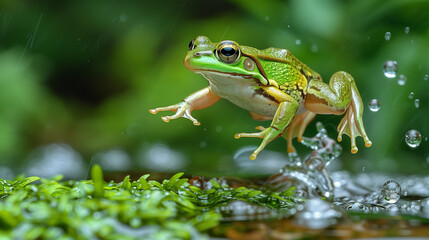 Obraz premium green frog jumping 1
