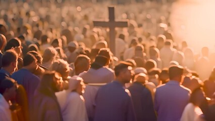 Large Crowd Gathered Around a Cross Generative AI