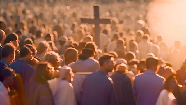 Large Crowd Gathered Around a Cross Generative AI