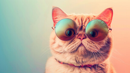 Fototapeta premium A cat wearing sunglasses and a red collar