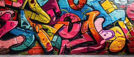Naklejka premium Vibrant graffiti letters and characters on a large wall, highresolution details and bold colors, perfect for modern designs
