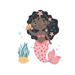 Vector children's magic poster with a mermaid, perfect for nursery decor, kids' room art, birthday party invitations, greeting cards, and educational materials. 