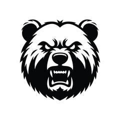Roaring Bear Face Logo Design: Intense Black and White Vector Art