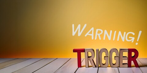 Trigger warning message - mental triggering concept. Yellow background.