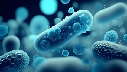 microscopic blue bacteria, Legionella pneumophila, Single blue rod-shaped bacterium, microcaptured at 1000x magnification, displaying the bacteria's Single blue rod-shaped bacterium, microscopic image