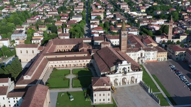 Aerial view of Abbey of Polirone. San Benedetto Po, Mantua, Italy