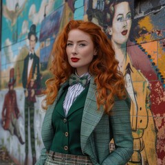 Naklejka premium Charismatic Red-Haired Woman in Belfast Wearing Saint Patrick's Day Costume