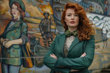 Obraz premium Charismatic Red-Haired Woman in Belfast Wearing Saint Patrick's Day Costume