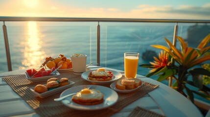 Fototapeta premium Ocean View Breakfast with Golden Hour Light