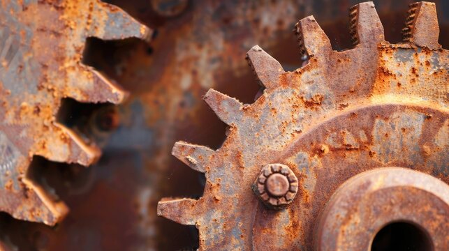 Close up of large rusted gear with room for text