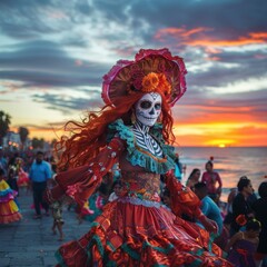 Obraz premium Joyous Dia de los Muertos Festivities in Veracruz