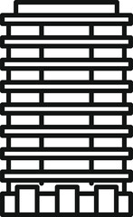 Line drawing of a modern building facade with many windows showing urban architecture