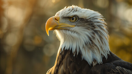 Obraz premium The eagle's face has detailed feathers and sharp eyes clearly visible, the eagle's facial expression is full of determination and strength, Ai generated Images
