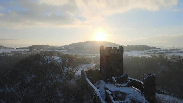 Aerial video of Burg Wernerseck near Koblenz, Germany