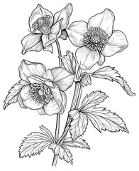Hellebore flower coloring sheet.