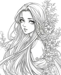 Fototapeta premium Coloring sheet anime princess.