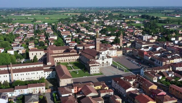 Aerial view of Abbey of Polirone. San Benedetto Po, Mantua, Italy