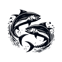 Obraz premium Fishing silhouette Flat design fish, fisherman, Generative Ai