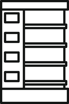 recommend clip art: Line drawing of an empty supermarket shelf displaying advertising labels for retail business