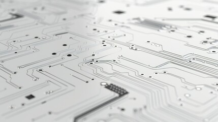 Clean and modern setting with black circuitry lines contrasting against a white background, creating a visually striking atmosphere.