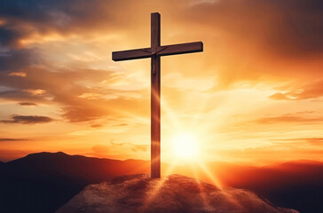 Spiritual Journey: Hilltop Cross in Sunlight