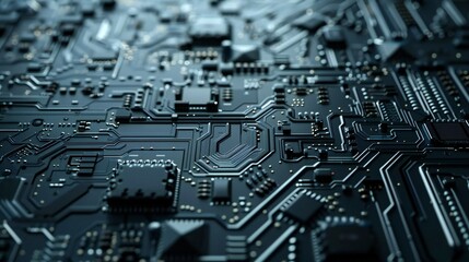Interconnected circuit board motifs on a neutral backdrop, creating an intriguing visual contrast in the minimalist space.