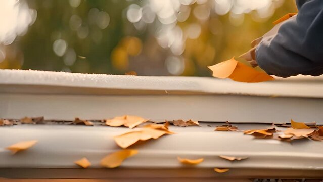 Cleaning Fall Leaves From Gutter Generative AI