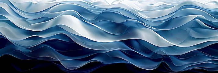 Abstract wave pattern in shades of indigo, azure, and navy, creating a dynamic blue and white wave web banner graphic resource, perfect as a background for ocean wave abstract designs.
