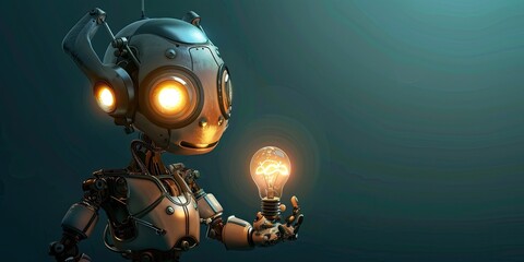 Charming Robot Holding an Illuminated Bulb