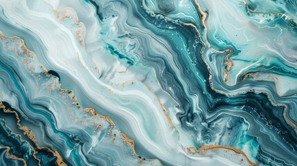 Stunning abstract marble artwork with flowing aqua, white, and gold hues. Perfect for elegant designs.