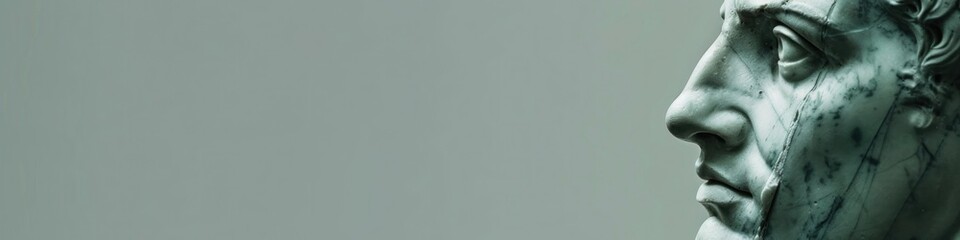 Fototapeta premium Marble statue depicting a thoughtful scholar, representing education and intellectual pursuit.