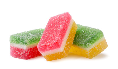 Marmalade candies close-up on a white background. Isolated