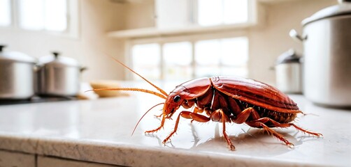 Conceptual close-up of a cockroach that invades polluted rooms, transmits pathogens and multiplies very quickly
