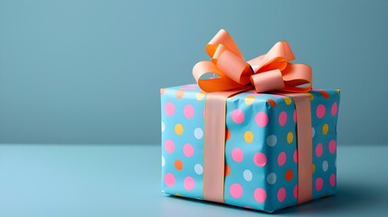 Obraz premium Whimsical Birthday Gift Box with Colorful Wrapping and Large Bow for Celebratory Occasion