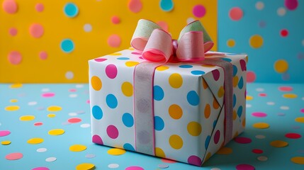 Vibrant and Playful Wrapped Gift Box Ready for a Fun Birthday