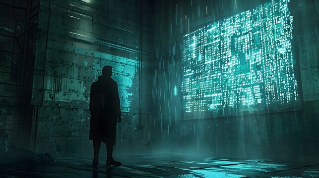 Hacker Accessing Top Secret Government Database with Classified Information Decryption