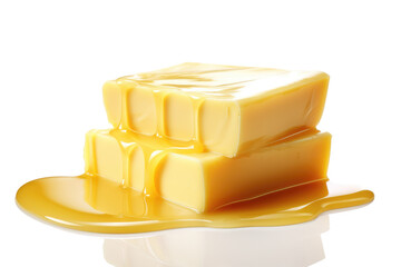The Melting Symphony: A Piece of Butter on a Plate With a Spoon on a Clear PNG or White Background.