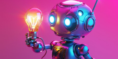 Fototapeta premium Friendly Robot Showcasing a Bright Idea