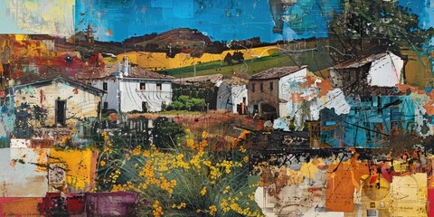 Fototapeta premium Abstract Collage of Farm Life with Cow