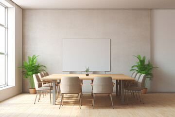 office meeting room with empty mockup wall