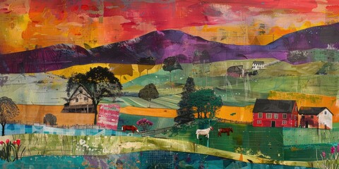 Abstract Collage of Farm Life with Cow