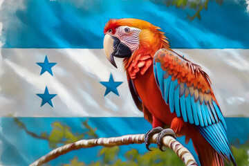 Guacamayo Rojo Ave Nacional de Honduras y Bandera 