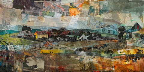 Fototapeta premium Vibrant Illustrated Farm Scene with Animals