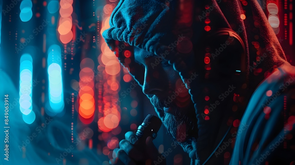 Poster hacker utilizing voice activated assistant to breach devices and access information