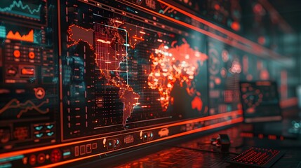 Hacker s Complex Digital Heist Plan Visualized on Screen with Maps and Targets Highlighted